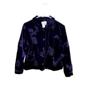 Coldwater Creek Purple Crushed Velvet Jacket Embroidery Whimsygoth Medium